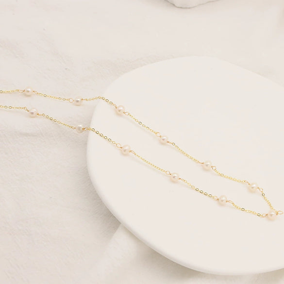 Women's Natural Pearl Geometric Bamboo Chain Elegant Sweater Chain Necklace Jewelry
