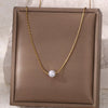 Women's Natural Pearl Pendant Necklace Titanium Steel Light Luxury Minimalist Round Snake Chain