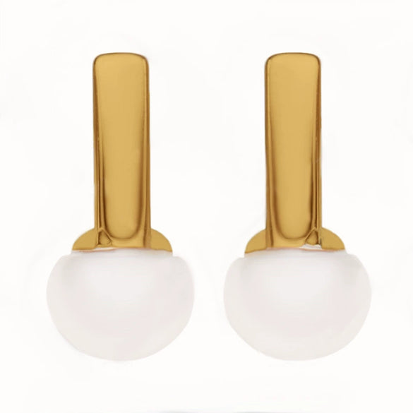 Women's Natural Pearl Stud Earrings S925 Sterling Silver Geometric Inlaid With Pearls