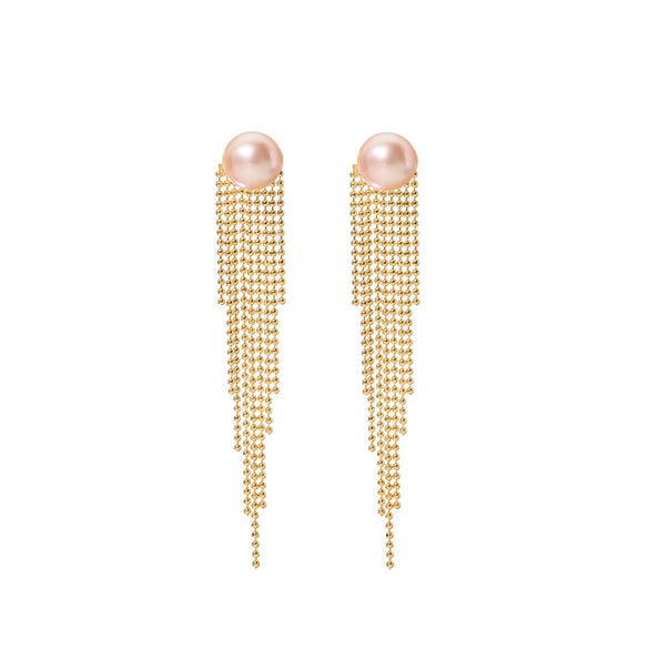 Women's Natural Pearl Tassel Dualpurpose Earrings Retro Luxury Colorpreserving Electroplating Geometric Design