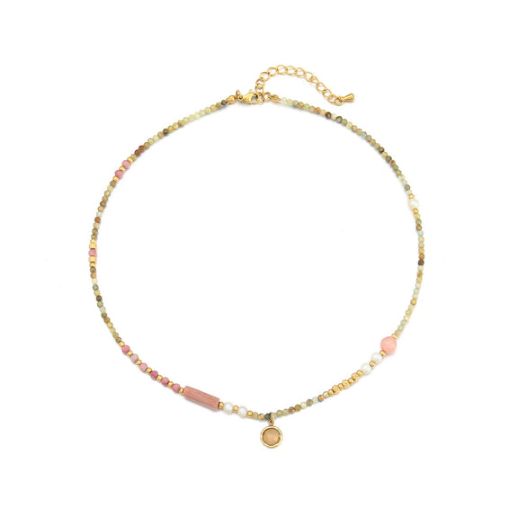 Women's Natural Redstone And Freshwater Pearl Stainless Steel Beaded Necklace Handmade Geometric Design Jewelry