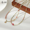 Women's Natural Redstone And Freshwater Pearl Stainless Steel Beaded Necklace Handmade Geometric Design Jewelry
