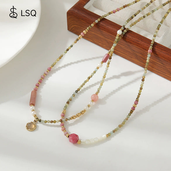 Women's Natural Redstone And Freshwater Pearl Stainless Steel Beaded Necklace Handmade Geometric Design Jewelry