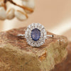 Women's Natural Sapphire Gemstone Ring In S925 Sterling Silver Geometric Style Set With Gemstones
