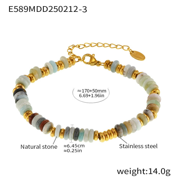 Women's Natural Stone Abacus Beads Bracelet Light Luxury 316L Stainless Steel 18K Gold Plated Geometric Decoration