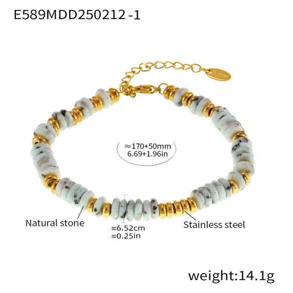 Women's Natural Stone Abacus Beads Bracelet Light Luxury 316L Stainless Steel 18K Gold Plated Geometric Decoration