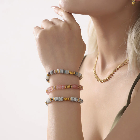 Women's Natural Stone Abacus Beads Bracelet Light Luxury 316L Stainless Steel 18K Gold Plated Geometric Decoration