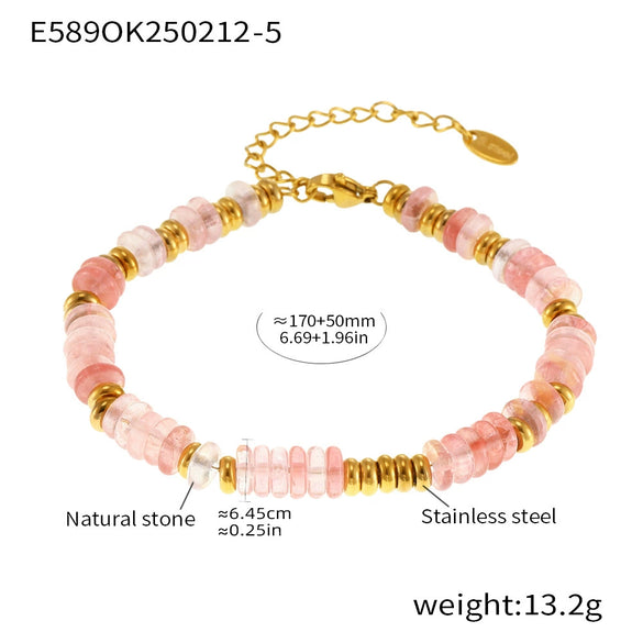 Women's Natural Stone Abacus Beads Bracelet Light Luxury 316L Stainless Steel 18K Gold Plated Geometric Decoration
