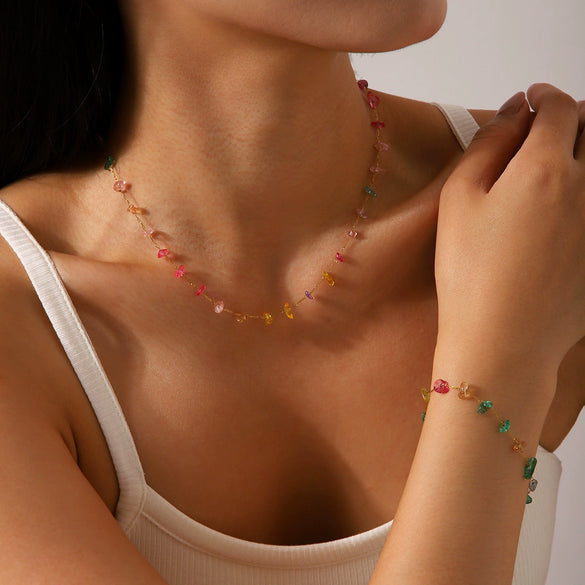 Women's Natural Stone And Stainless Steel Geometric Beaded Necklace With Electroplating Light Luxury Fashion Jewelry