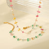 Women's Natural Stone And Stainless Steel Geometric Beaded Necklace With Electroplating Light Luxury Fashion Jewelry