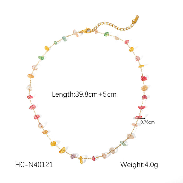 Women's Natural Stone And Stainless Steel Geometric Beaded Necklace With Electroplating Light Luxury Fashion Jewelry