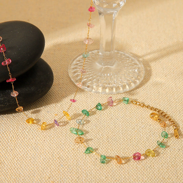 Women's Natural Stone And Stainless Steel Geometric Beaded Necklace With Electroplating Light Luxury Fashion Jewelry