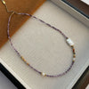 Women's Natural Stone And Titanium Steel Geometric Handmade Baroque Beaded Clavicle Chain Necklace