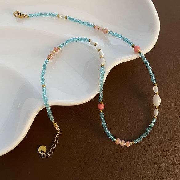 Women's Natural Stone And Titanium Steel Geometric Handmade Baroque Beaded Clavicle Chain Necklace