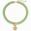 Women's Natural Stone Colorful Beaded Necklace With Heart Pendant And Ot Clasp Electroplated Metal Bead Chain Vacation Style Clavicle Necklace