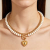 Women's Natural Stone Colorful Beaded Necklace With Heart Pendant And Ot Clasp Electroplated Metal Bead Chain Vacation Style Clavicle Necklace