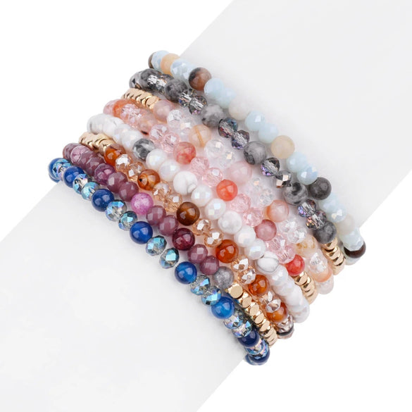 Women's Natural Stone Crystal Agate Acrylic Beaded Bracelet Jewelry With Geometric Pattern