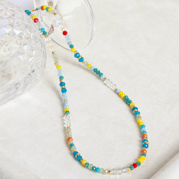 Women's Natural Stone Crystal Stainless Steel Geometric Handmade Beaded Necklace