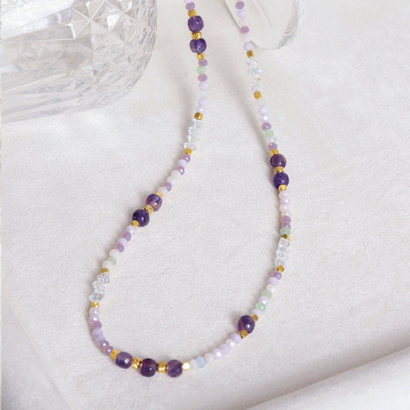 Women's Natural Stone Crystal Stainless Steel Geometric Handmade Beaded Necklace