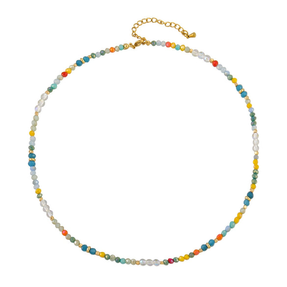 Women's Natural Stone Crystal Stainless Steel Geometric Handmade Beaded Necklace
