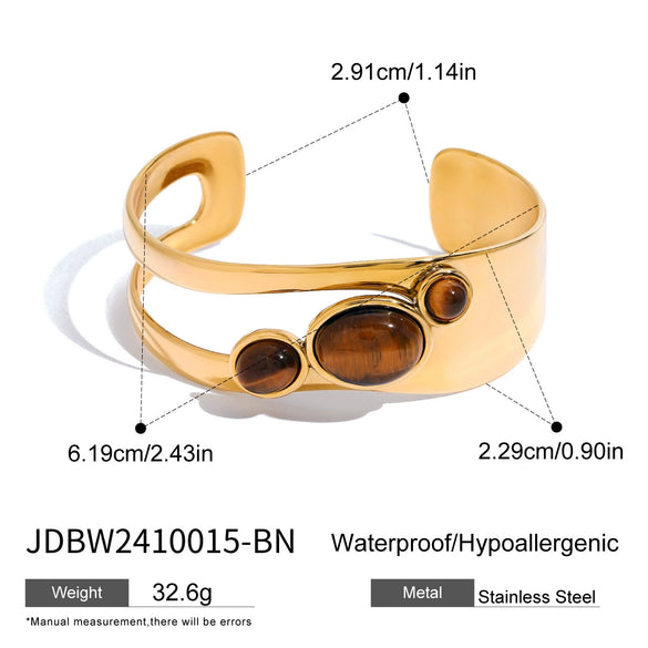 Women's Natural Stone Hollow Titanium Steel And Stainless Steel Open Bracelet With Electroplating Minimalist Style