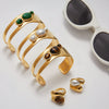 Women's Natural Stone Hollow Titanium Steel And Stainless Steel Open Bracelet With Electroplating Minimalist Style