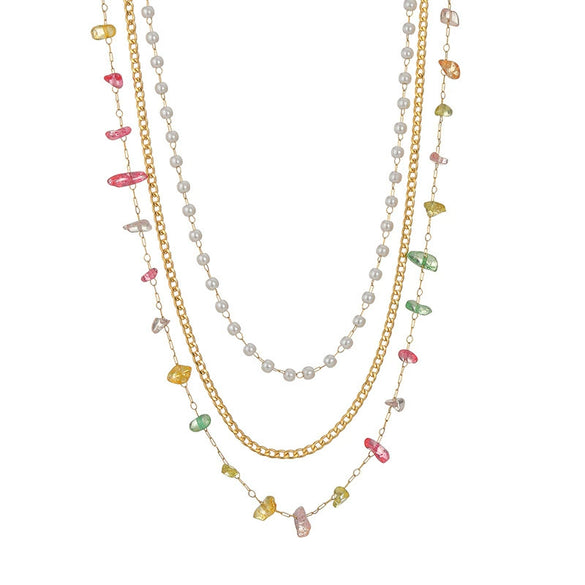 Women's Natural Stone Love Double Layer Stacked Necklace Jewelry In Fashion Style With Titanium Steel Pendant And Electroplating Treatment