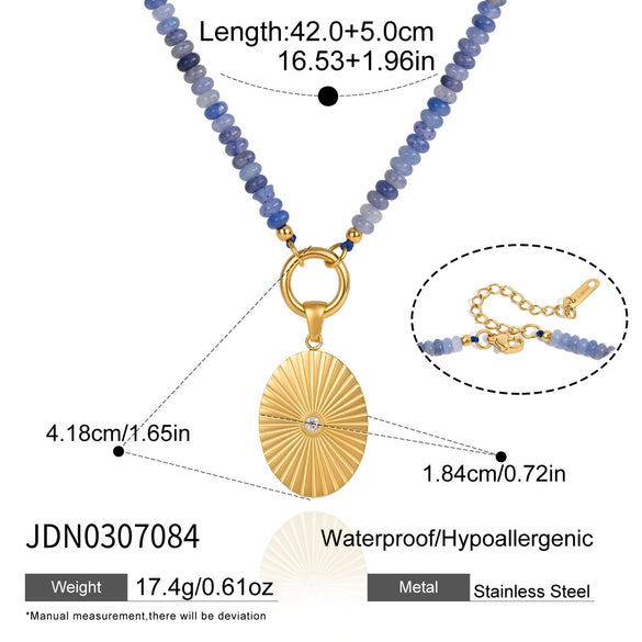 Women's Natural Stone Pendant Necklace In Stainless Steel With Geometric Design And Pvd Gold Plating