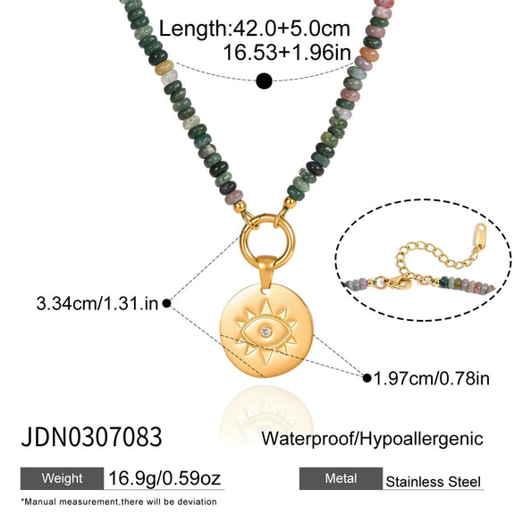 Women's Natural Stone Pendant Necklace In Stainless Steel With Geometric Design And Pvd Gold Plating