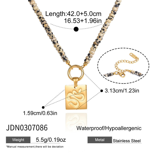 Women's Natural Stone Pendant Necklace In Stainless Steel With Geometric Design And Pvd Gold Plating