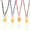 Women's Natural Stone Pendant Necklace In Stainless Steel With Geometric Design And Pvd Gold Plating