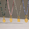 Women's Natural Stone Pendant Necklace In Stainless Steel With Geometric Design And Pvd Gold Plating