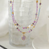 Women's Natural Stone Stainless Steel Beaded Clavicle Chain Necklace Handmade Geometric Design Light Luxury Little Fresh Style
