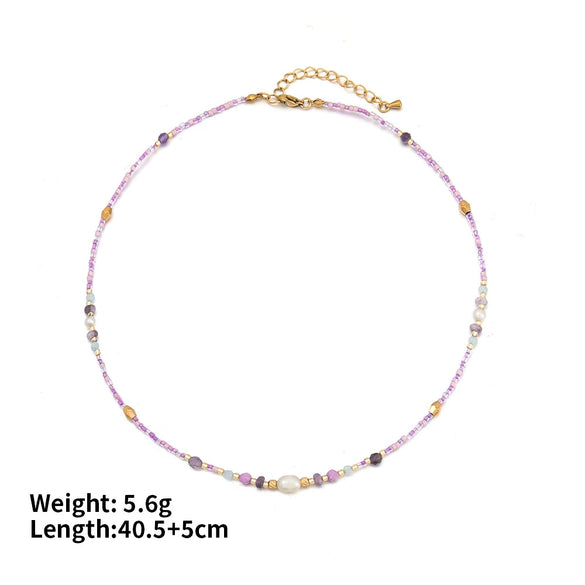 Women's Natural Stone Stainless Steel Beaded Clavicle Chain Necklace Handmade Geometric Design Light Luxury Little Fresh Style