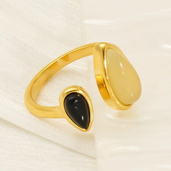 Women's Natural Stone 316L Stainless Steel Geometric Opening Ring With Electroplating