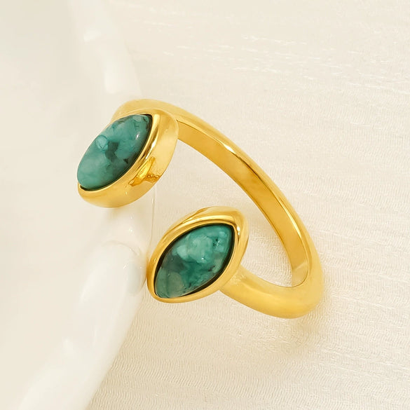 Women's Natural Stone 316L Stainless Steel Geometric Opening Ring With Electroplating