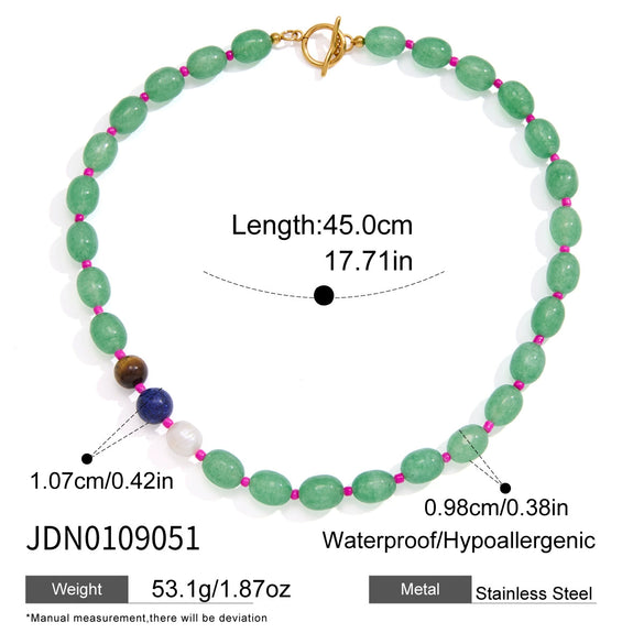 Women's Natural Stone Stainless Steel Geometric Pendant Necklace With Pvd Gold Plating And Lobster Clasp