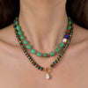 Women's Natural Stone Stainless Steel Geometric Pendant Necklace With Pvd Gold Plating And Lobster Clasp