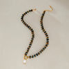 Women's Natural Stone Stainless Steel Geometric Pendant Necklace With Pvd Gold Plating And Lobster Clasp