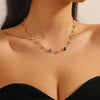 Women's Natural Stone Turquoise Beaded Bamboo Chain Clavicle Necklace With Wave Rhombus Geometric Pattern And Electroplating