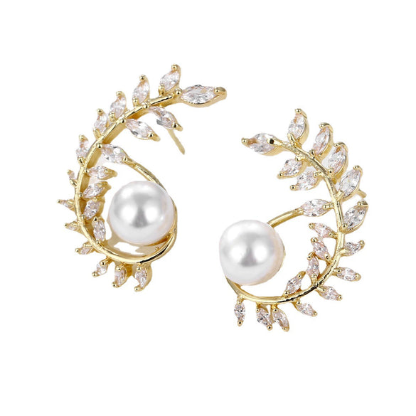 Women's Natural Style Metal Olive Leaf Flower Earrings With Zircon Accents Electroplated Exaggerated Statement Earrings