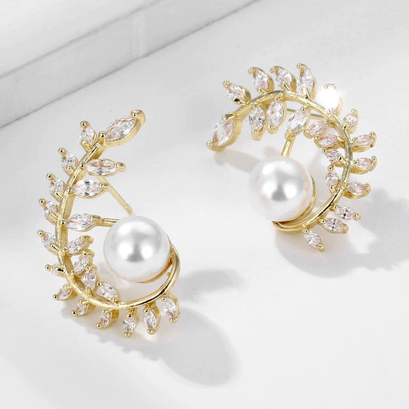 Women's Natural Style Metal Olive Leaf Flower Earrings With Zircon Accents Electroplated Exaggerated Statement Earrings