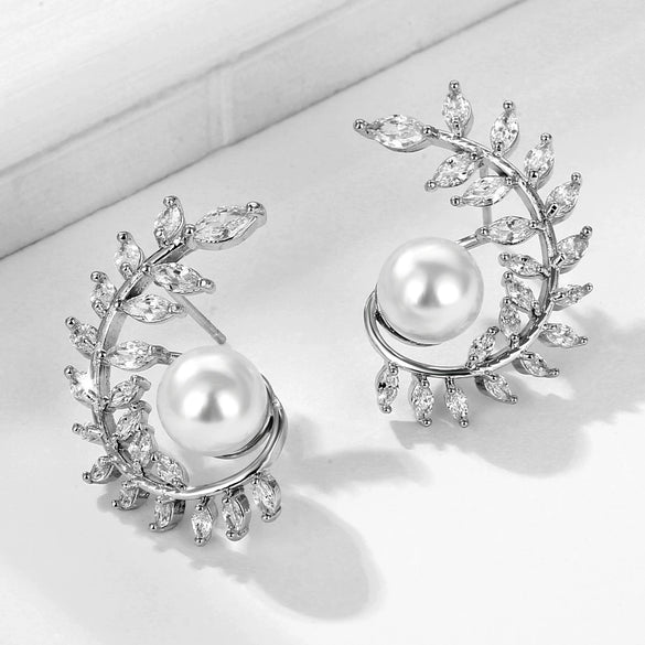 Women's Natural Style Metal Olive Leaf Flower Earrings With Zircon Accents Electroplated Exaggerated Statement Earrings