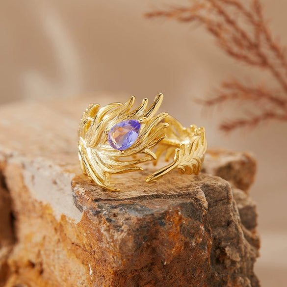 Women's Natural Tanzanite Topaz Garnet Gemstone Ring S925 Sterling Silver Feather Style Set With Gems