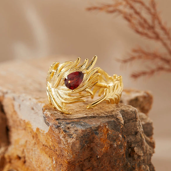 Women's Natural Tanzanite Topaz Garnet Gemstone Ring S925 Sterling Silver Feather Style Set With Gems