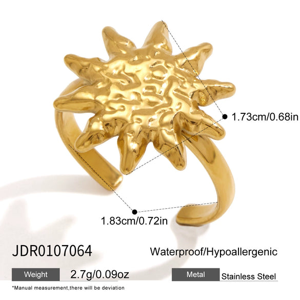 Women's Natural Tiger Eye And Sunstone Ring With Geometric Design Gold Tone Pvd Vacuum Plated Stainless Steel Jewelry