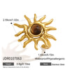 Women's Natural Tiger Eye And Sunstone Ring With Geometric Design Gold Tone Pvd Vacuum Plated Stainless Steel Jewelry