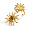 Women's Natural Tiger Eye And Sunstone Ring With Geometric Design Gold Tone Pvd Vacuum Plated Stainless Steel Jewelry