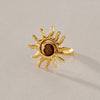 Women's Natural Tiger Eye And Sunstone Ring With Geometric Design Gold Tone Pvd Vacuum Plated Stainless Steel Jewelry