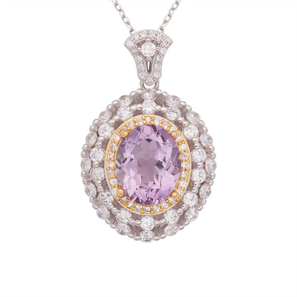 Women's Natural Topaz Amethyst Citrine Geometric Style S925 Sterling Silver Crystal Jewelry Necklace